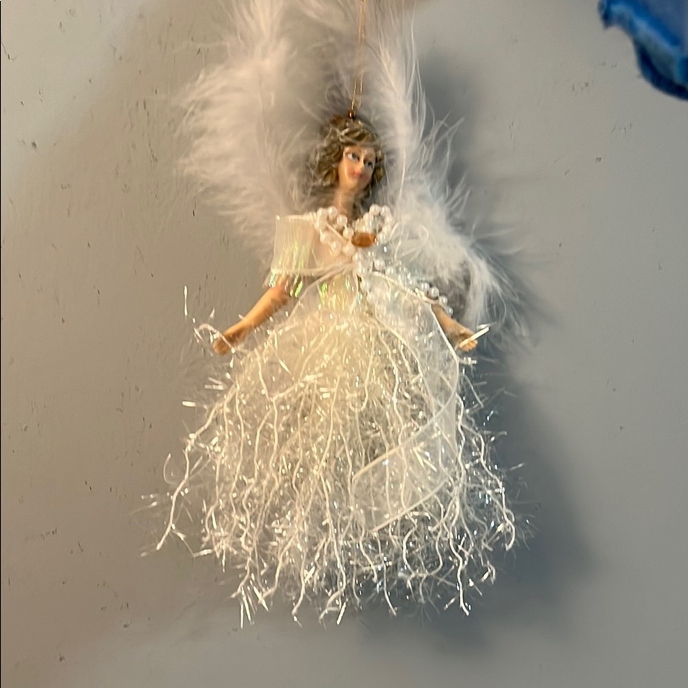 Elegant Birthstone Angel Ornament with Feathers and Topaz